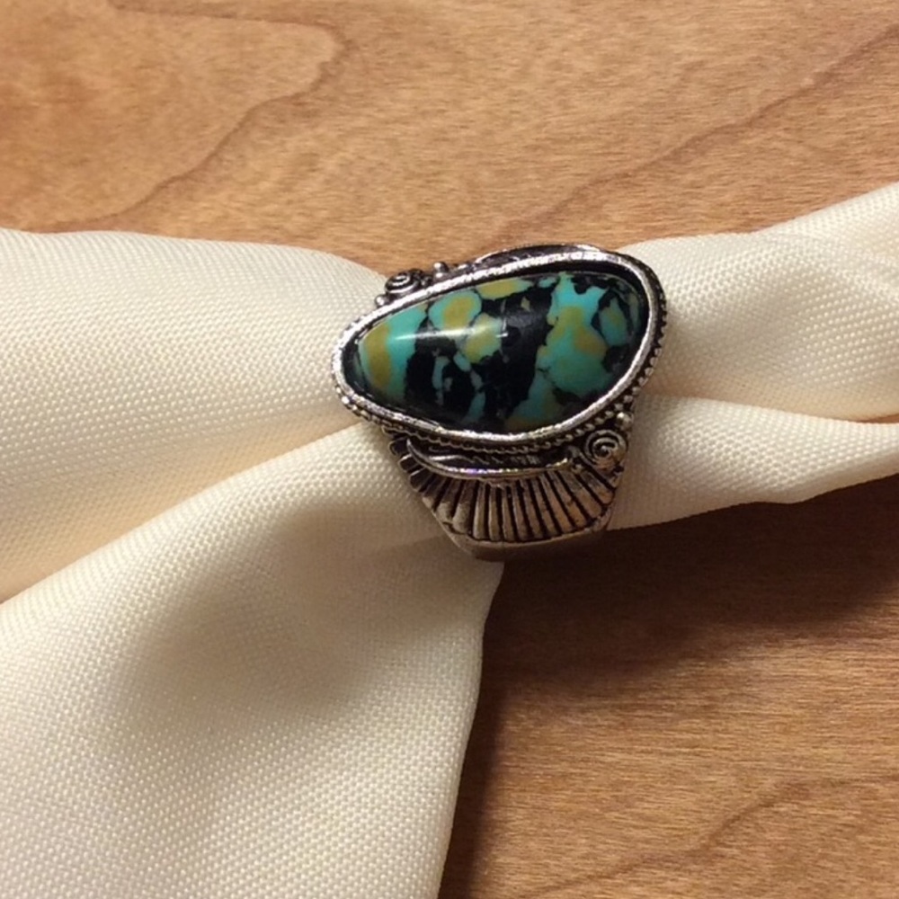 ✅🌹Vintage Spiderweb Turquoise Silver Ring.